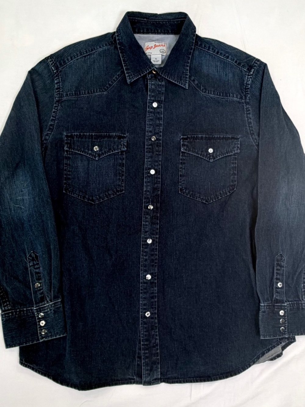 VTG Y2K GAP Jeans 1969 Men's XL Dark Indigo Western Front Denim Snap Button Shir
